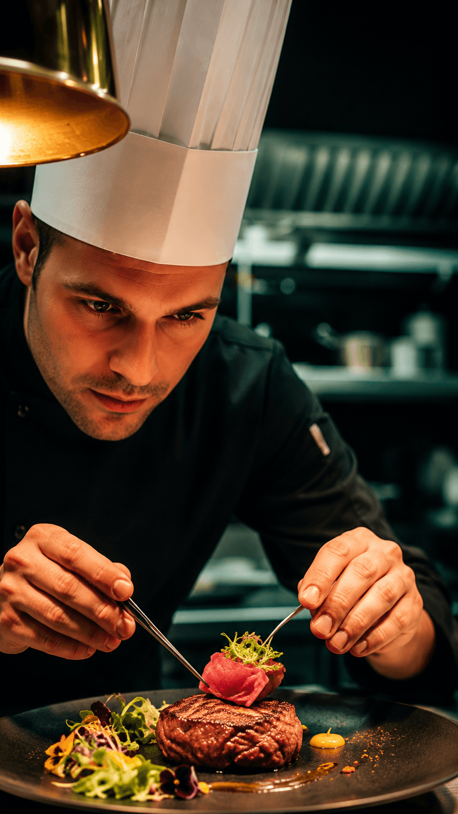 Master chef plating a dish